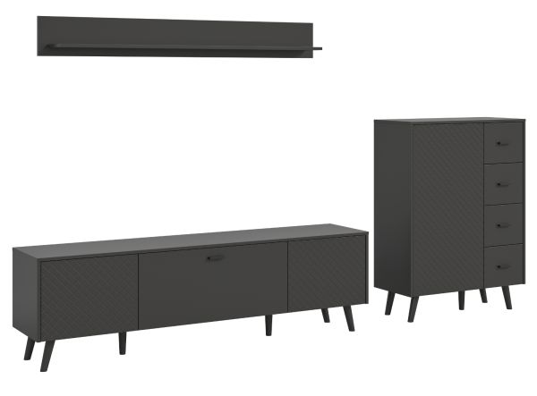 Wohnwand Madea in grau matt Wohnkombination 3-teilig 269 x 175 cm