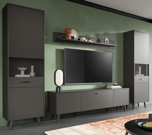 Wohnwand Madea in grau matt Wohnkombination 4-teilig 331 x 195 cm