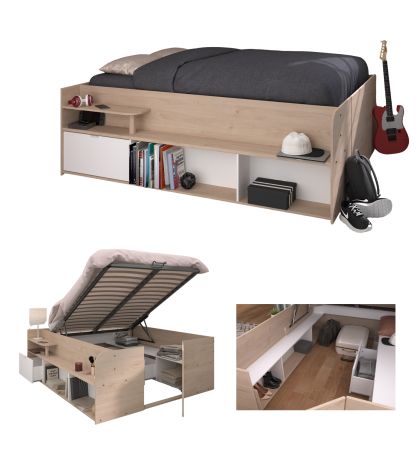 Parisot Stauraumbett Travel in Eiche Jackson und wei� Hochbett Liegefl�che 140 x 200 cm