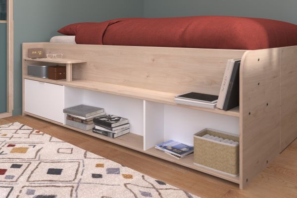 Parisot Stauraumbett Travel in Eiche Jackson und wei� Hochbett Liegefl�che 140 x 200 cm