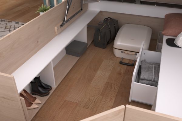Parisot Stauraumbett Travel in Eiche Jackson und wei� Hochbett Liegefl�che 140 x 200 cm