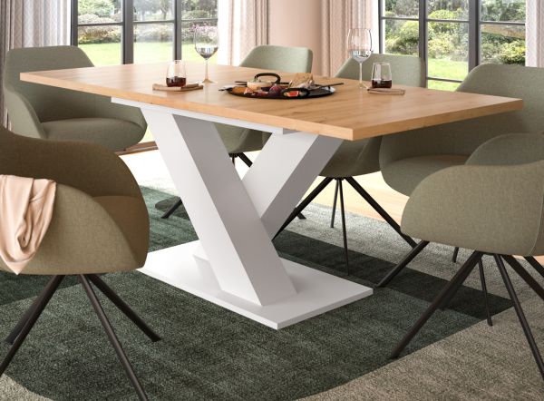 Esstisch Home-X in Artisan Eiche und wei� Tisch ausziehbar 150 - 190 cm