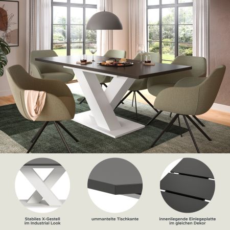 Esstisch Home-X in grau und wei� Tisch ausziehbar 150 - 190 cm
