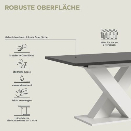 Esstisch Home-X in grau und wei� Tisch ausziehbar 150 - 190 cm