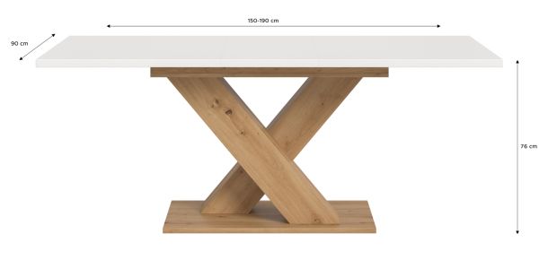 Esstisch Home-X in wei� und Artisan Eiche Tisch ausziehbar 150 - 190 cm