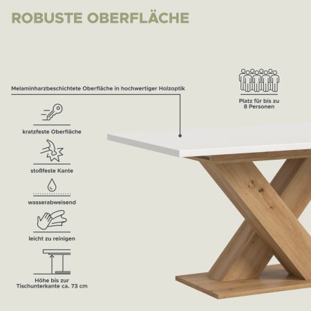Esstisch Home-X in wei� und Artisan Eiche Tisch ausziehbar 150 - 190 cm