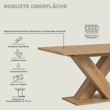 Esstisch Home-X in Artisan Eiche Tisch ausziehbar 150 - 190 cm
