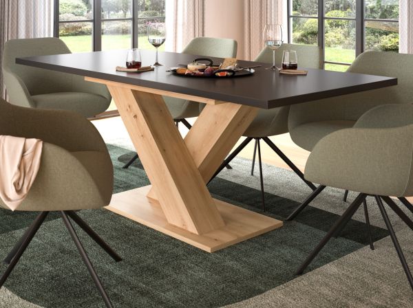 Esstisch Home-X in grau und Artisan Eiche Tisch ausziehbar 150 - 190 cm