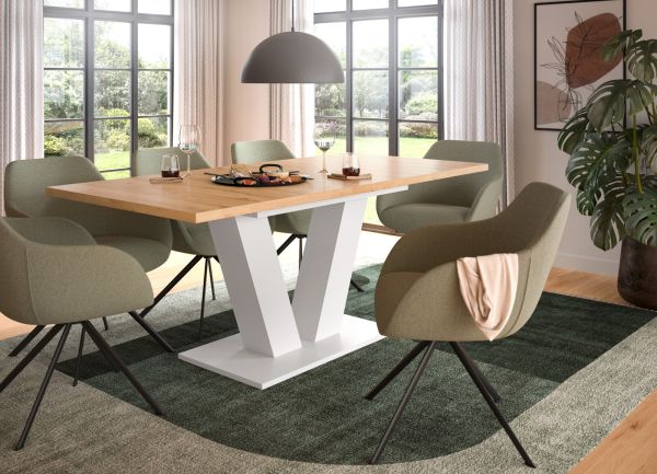 Esstisch Home-X in Artisan Eiche und wei� Tisch ausziehbar 150 - 190 cm