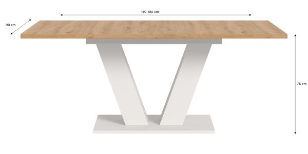 Esstisch Home-X in Artisan Eiche und wei� Tisch ausziehbar 150 - 190 cm