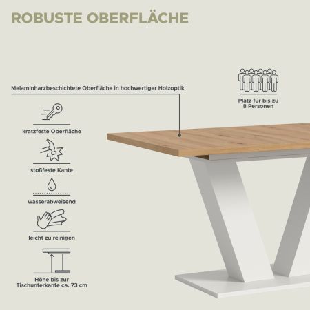 Esstisch Home-X in Artisan Eiche und wei� Tisch ausziehbar 150 - 190 cm