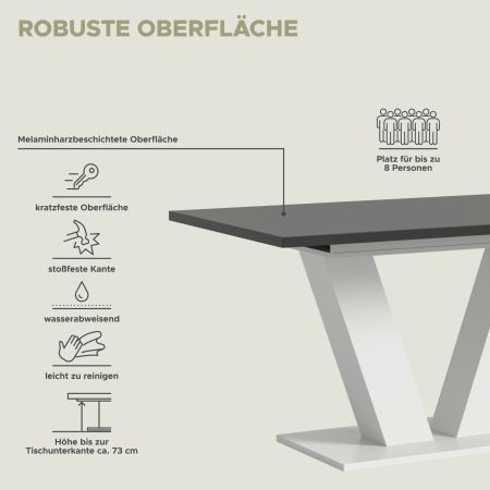 Esstisch Home-X in grau und wei� Tisch ausziehbar 150 - 190 cm