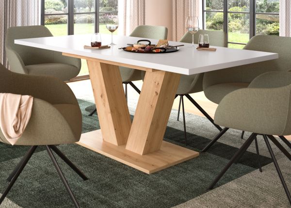 Esstisch Home-X in wei� und Artisan Eiche Tisch ausziehbar 150 - 190 cm