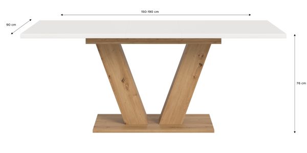 Esstisch Home-X in wei� und Artisan Eiche Tisch ausziehbar 150 - 190 cm