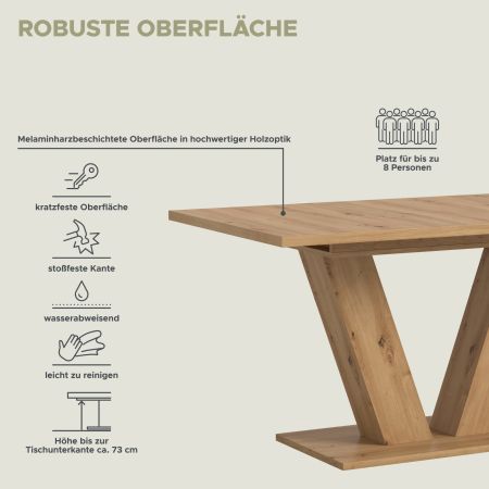 Esstisch Home-X in Artisan Eiche Tisch ausziehbar 150 - 190 cm