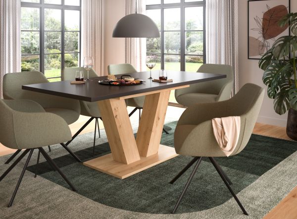 Esstisch Home-X in grau und Artisan Eiche Tisch ausziehbar 150 - 190 cm