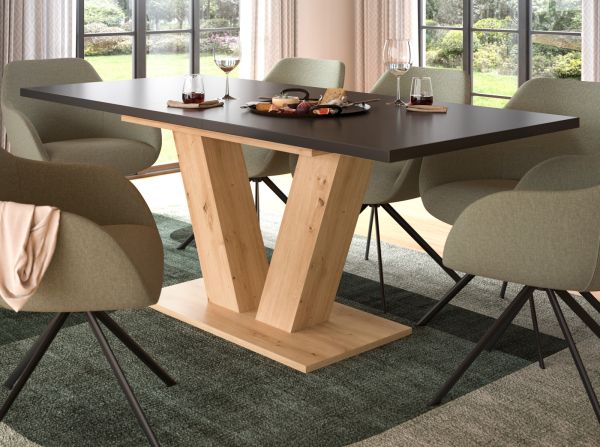 Esstisch Home-X in grau und Artisan Eiche Tisch ausziehbar 150 - 190 cm