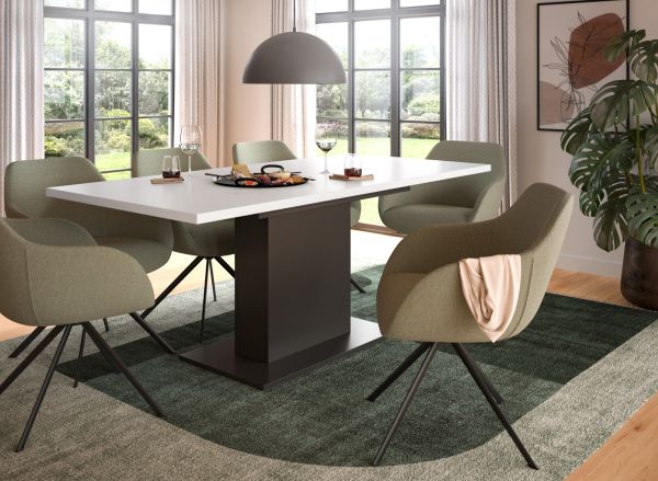 Esstisch Home-X in wei� und grau S�ulentisch ausziehbar 150 - 190 cm