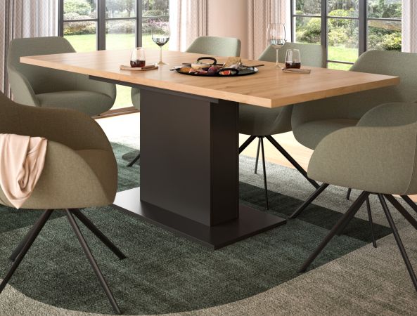 Esstisch Home-X in Artisan Eiche und grau Tisch ausziehbar 150 - 190 cm