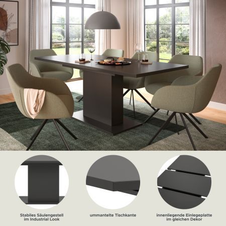 Esstisch Home-X in grau Tisch ausziehbar 150 - 190 cm