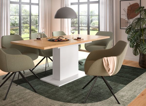 Esstisch Home-X in Artisan Eiche und wei� Tisch ausziehbar 150 - 190 cm