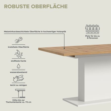 Esstisch Home-X in Artisan Eiche und wei� Tisch ausziehbar 150 - 190 cm