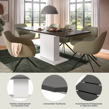 Esstisch Home-X in grau und wei� Tisch ausziehbar 150 - 190 cm