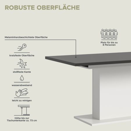 Esstisch Home-X in grau und wei� Tisch ausziehbar 150 - 190 cm