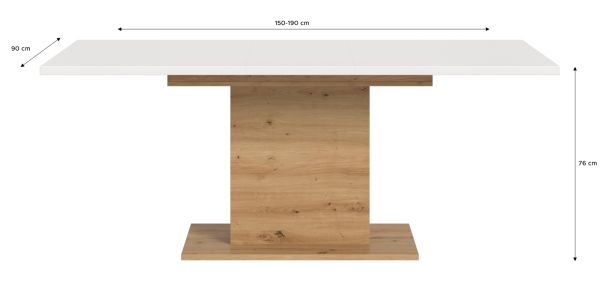 Esstisch Home-X in wei� und Artisan Eiche Tisch ausziehbar 150 - 190 cm