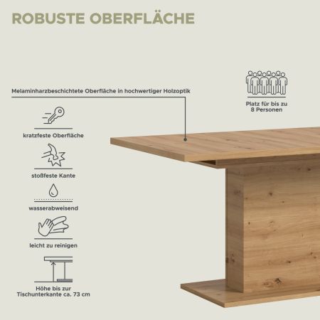 Esstisch Home-X in Artisan Eiche Tisch ausziehbar 150 - 190 cm