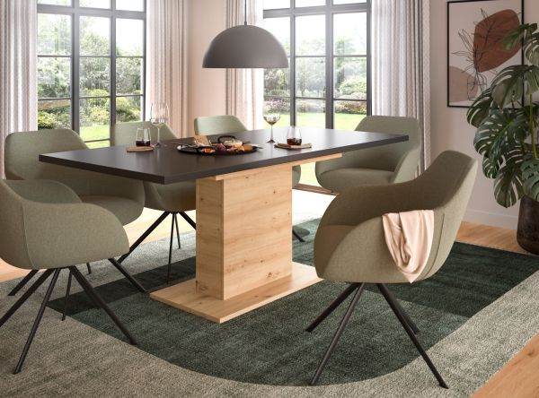 Esstisch Home-X in grau und Artisan Eiche Tisch ausziehbar 150 - 190 cm