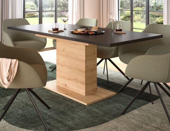 Esstisch Home-X in grau und Artisan Eiche Tisch ausziehbar 150 - 190 cm
