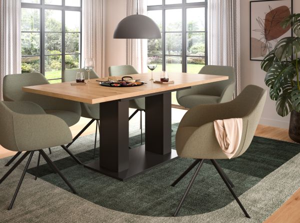 Esstisch Home-X in Artisan Eiche und grau Tisch ausziehbar 150 - 190 cm