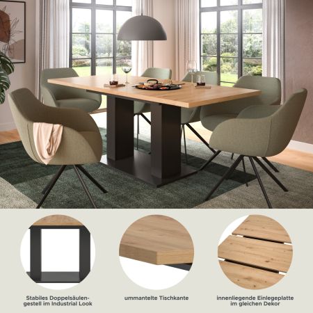 Esstisch Home-X in Artisan Eiche und grau Tisch ausziehbar 150 - 190 cm