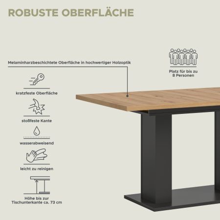 Esstisch Home-X in Artisan Eiche und grau Tisch ausziehbar 150 - 190 cm