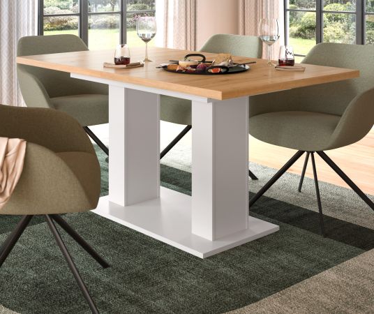 Esstisch Home-X in Artisan Eiche und wei� Tisch ausziehbar 150 - 190 cm