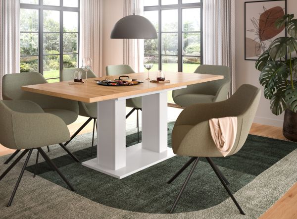 Esstisch Home-X in Artisan Eiche und wei� Tisch ausziehbar 150 - 190 cm