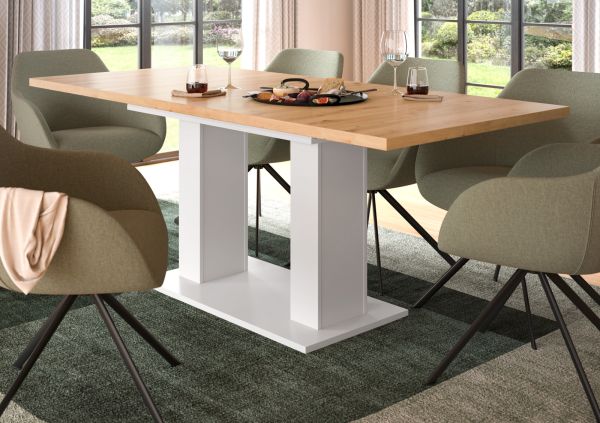 Esstisch Home-X in Artisan Eiche und wei� Tisch ausziehbar 150 - 190 cm