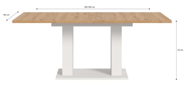 Esstisch Home-X in Artisan Eiche und wei� Tisch ausziehbar 150 - 190 cm