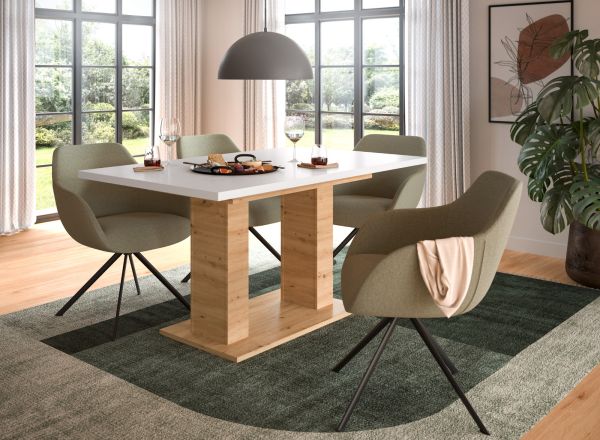 Esstisch Home-X in wei� und Artisan Eiche Tisch ausziehbar 150 - 190 cm