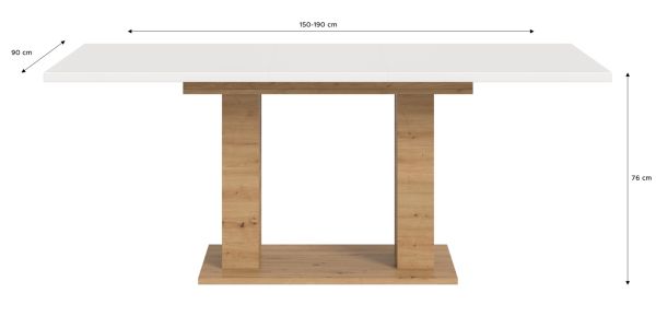 Esstisch Home-X in wei� und Artisan Eiche Tisch ausziehbar 150 - 190 cm