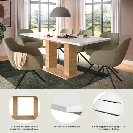 Esstisch Home-X in wei� und Artisan Eiche Tisch ausziehbar 150 - 190 cm