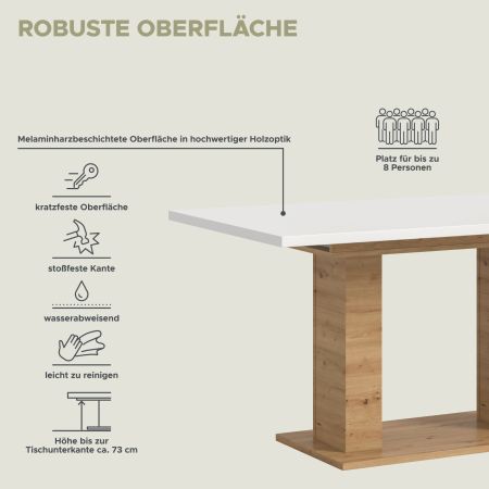 Esstisch Home-X in wei� und Artisan Eiche Tisch ausziehbar 150 - 190 cm