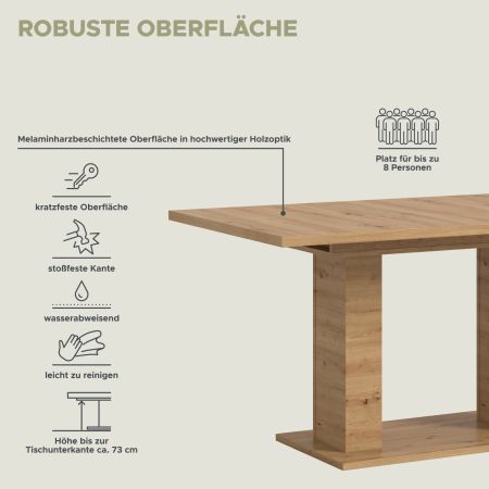 Esstisch Home-X in Artisan Eiche Tisch ausziehbar 150 - 190 cm