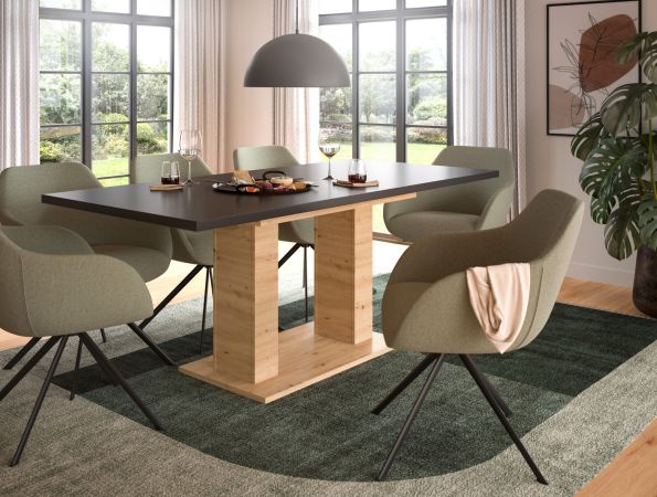 Esstisch Home-X in grau und Artisan Eiche Tisch ausziehbar 150 - 190 cm