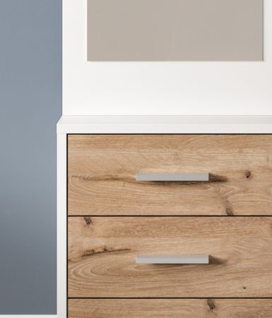 Kompaktgarderobe Pallas in wei� und Nox Eiche Garderobe mit Spiegel 45 x 190 cm