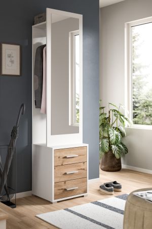 Kompaktgarderobe Pallas in wei� und Nox Eiche Garderobe mit Spiegel 45 x 190 cm
