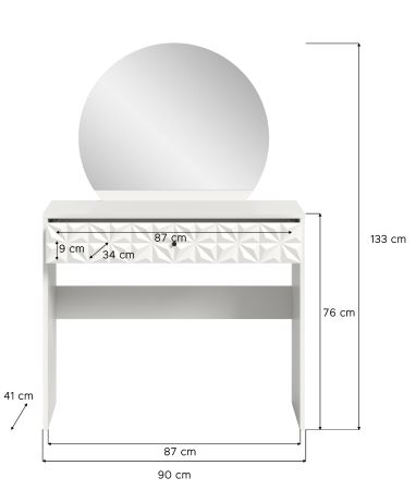 Schminktisch Relief in wei� Hochglanz mit 3-D Struktur Kosmetiktisch mit Spiegel 90 cm