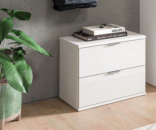 Garderobe Sitzbank SystemX in wei� Hochglanz Schuhschrank 52 x 42 cm