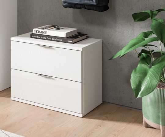 Garderobe Sitzbank SystemX in wei� Hochglanz Schuhschrank 52 x 42 cm